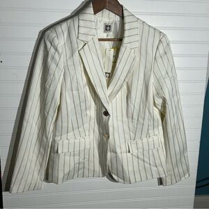 NWT Anne Klein Ivory/Tan Striped Fitted Blazer Size Medium